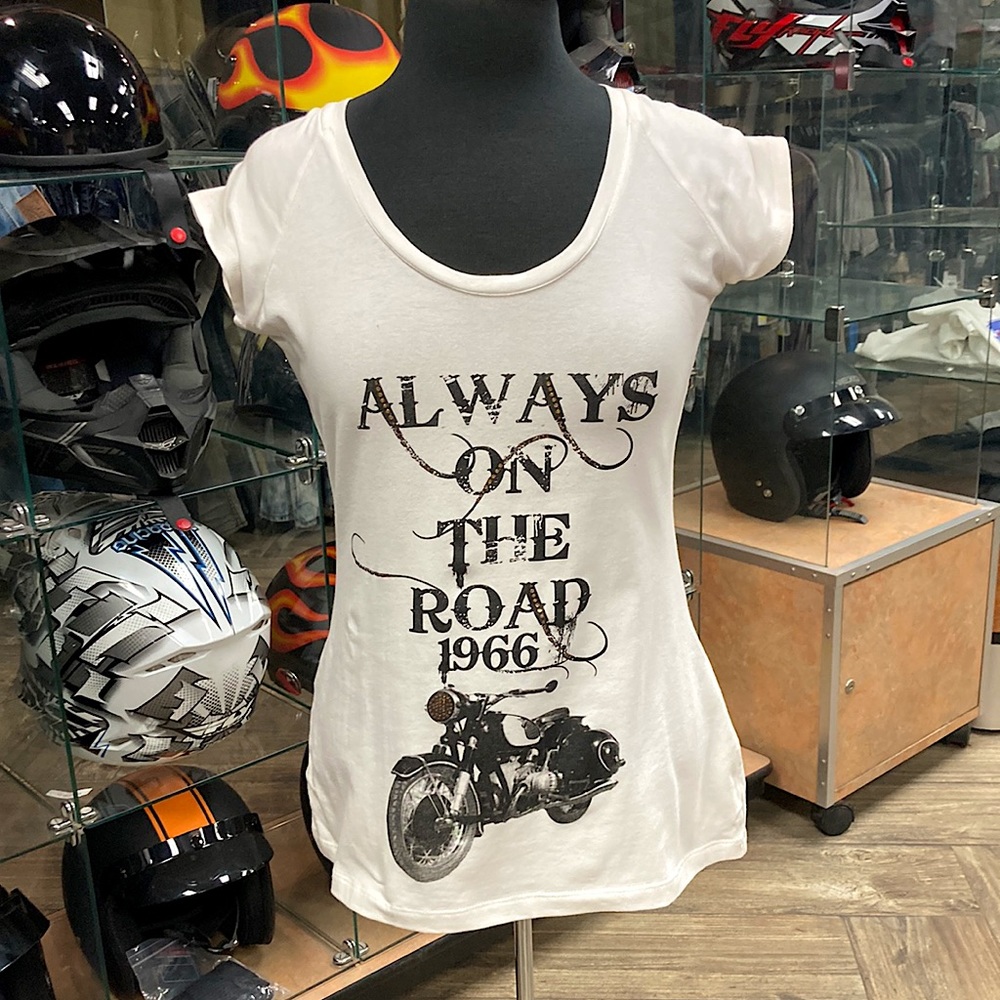 TruCulture Women’s “Always on the Road” White Scoop Neck T-Shirt